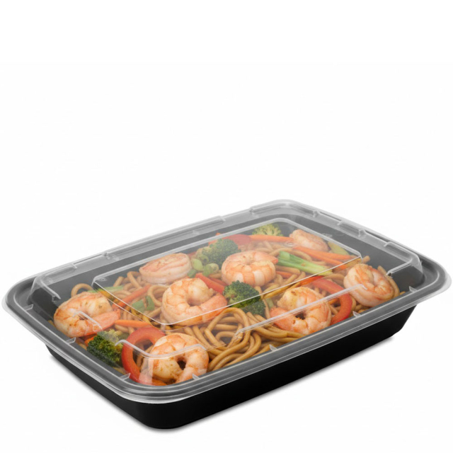 58 oz. Black Rectangular Microwaveable Food Container w. Lid