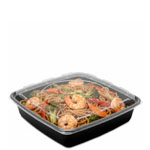 48 oz. Black Square Microwaveable Food Container w. Lid