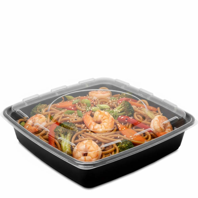 48 oz. Black Square Microwaveable Food Container w. Lid