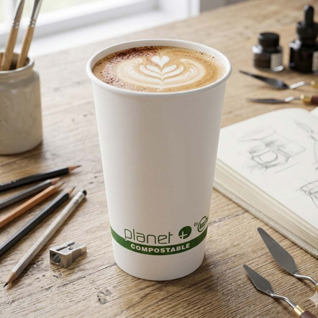 16 oz. Planet Compostable Paper Coffee Cups