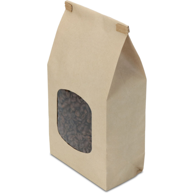 1 lb. Natural Brown Kraft Window Coffee Bags - Polypropylene (PP) Lined