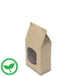 1 lb. Natural Brown Kraft Window Tin Tie Coffee Bags with Polyactide (PLA) Liner