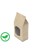 1 lb. Natural Brown Kraft Window Tin Tie Coffee Bags with Polyactide (PLA) Liner