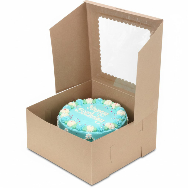 10 x 10 x 5" Recycled Brown Kraft Bakery Boxes with Window