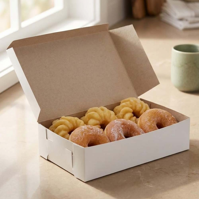 White Donut Bakery Boxes 1 Piece Lock Corner - 10 x 6 x 2.5 in.