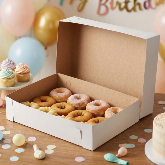 White Donut Bakery Boxes 2 Piece Lock Corner - 16 x 11 x 3.5 in.