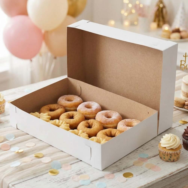White Donut Bakery Boxes 2 Piece Lock Corner - 17 x 11 x 3.5 in.