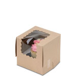 4 x 4 x 4" Recycled Brown Kraft Individual Cupcake Bakery Boxes with Window