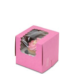 4 x 4 x 4" Pink Individual Cupcake Bakery Boxes with Window