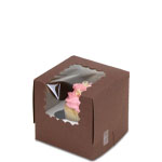 4 x 4 x 4" Chocolate Brown Individual Cupcake Bakery Boxes with Window