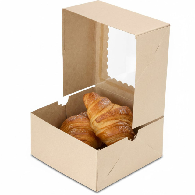 6 x 6 x 3" Premium Semi-Automatic Brown Kraft Pie / Bakery Boxes with Window