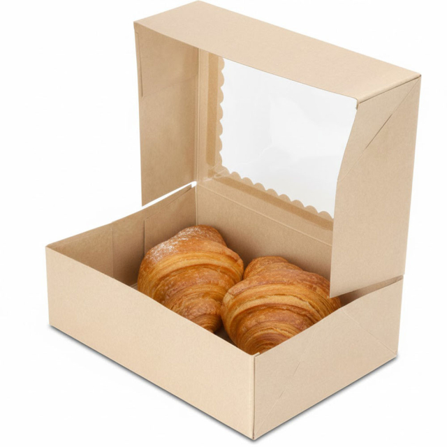 8 x 5.75 x 2.5" Premium Semi-Automatic Brown Kraft Bakery Boxes with Window