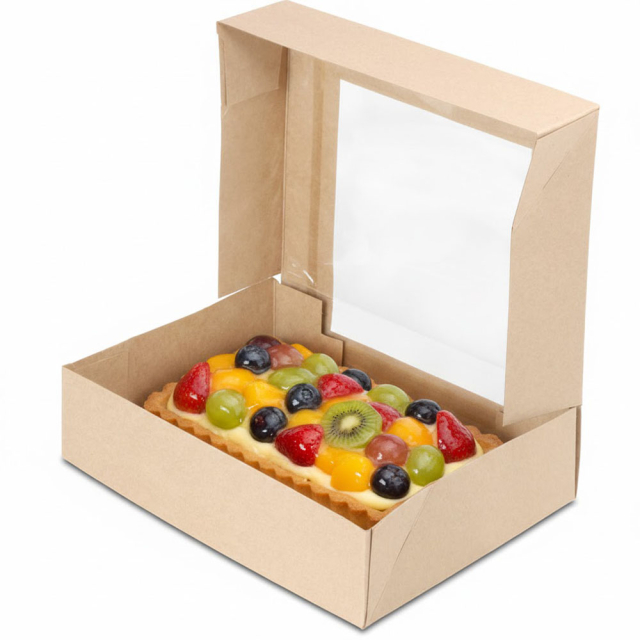 8 x 6 x 2" Semi-Automatic Recycled Brown Kraft Bakery Boxes with Waterfall Window