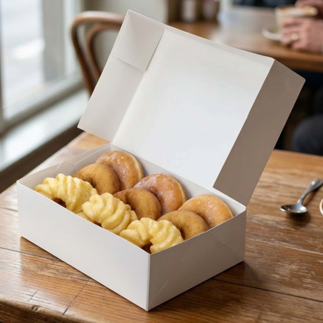 9-5/8 x 6-3/4 x 3" - Premium White Donut Bakery Boxes - Automatic One-Piece Design