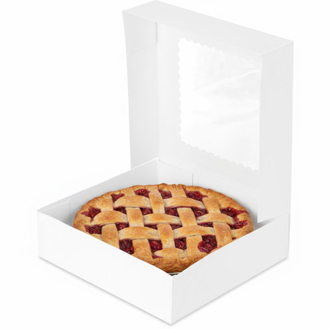 9 x 9 x 2.5" Premium Semi-Automatic White Pie / Bakery Boxes with Top Window