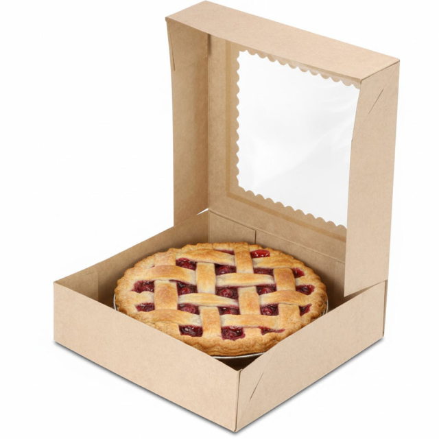 9 x 9 x 2.5" Premium Semi-Automatic Brown Kraft Pie / Bakery Boxes with Window