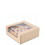 9 x 9 x 3.5" Semi-Automatic Recycled Brown Kraft Pie / Bakery Boxes with Waterfall Window
