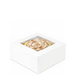 9 x 9 x 4" Premium Semi-Automatic White Deep Donut Bakery Boxes with Top Window