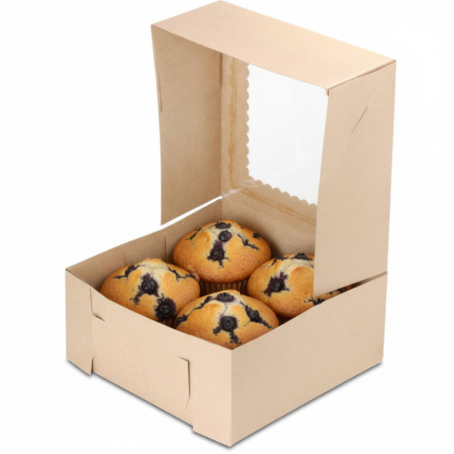 9 x 9 x 4" Premium Semi-Automatic Brown Kraft Deep Pie / Bakery Boxes with Window