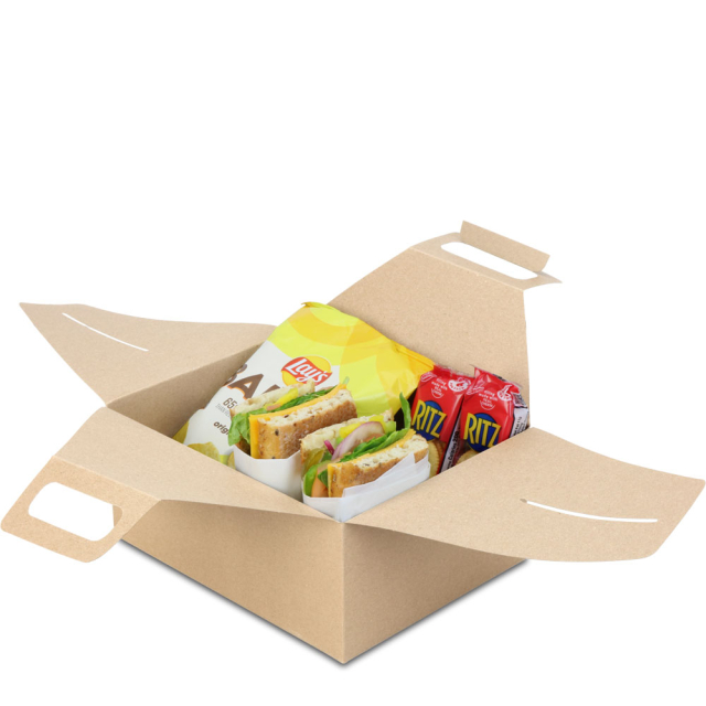 ECO Stackable Handled Lunch Boxes - Natural Brown Kraft - 9 x 7 x 4 in.