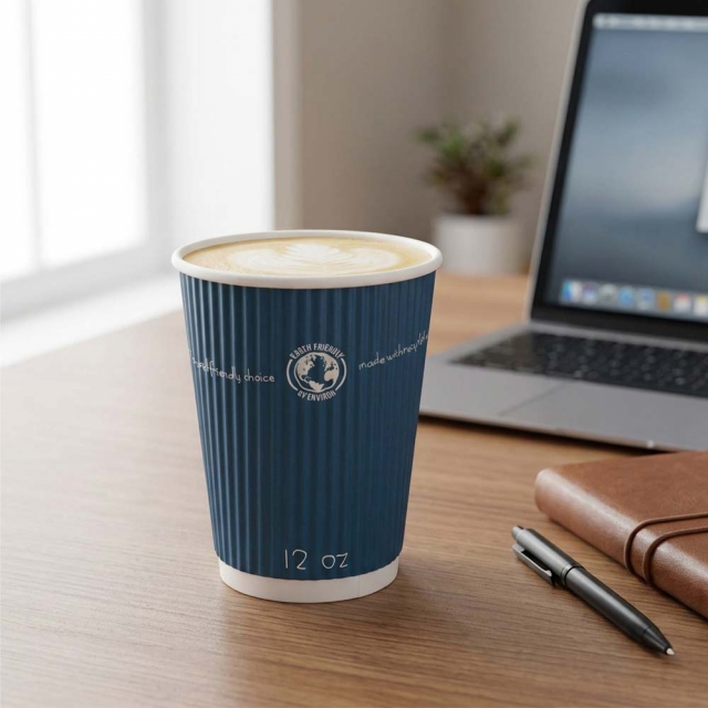 Blue Ripple Paper Coffee Cups - 12 oz.