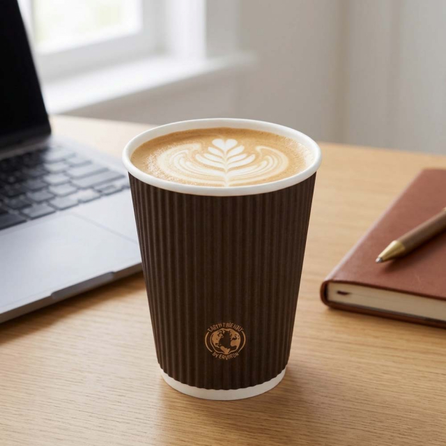 Chocolate Brown Ripple Paper Coffee Cups - 12 oz.