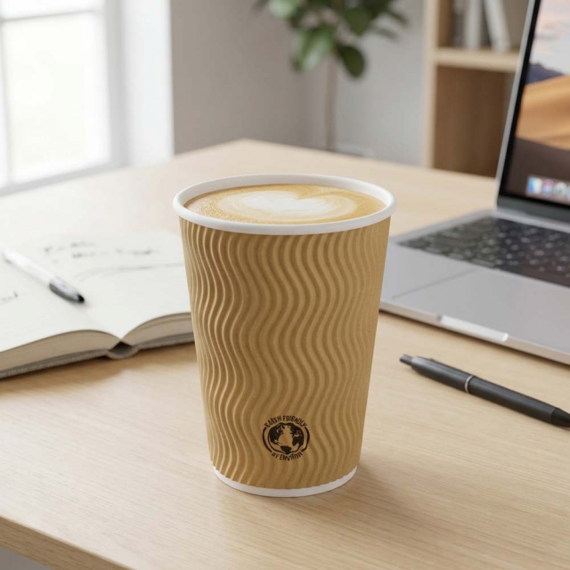 12 oz. Kraft Wavy Ripple Wall Paper Coffee Cups
