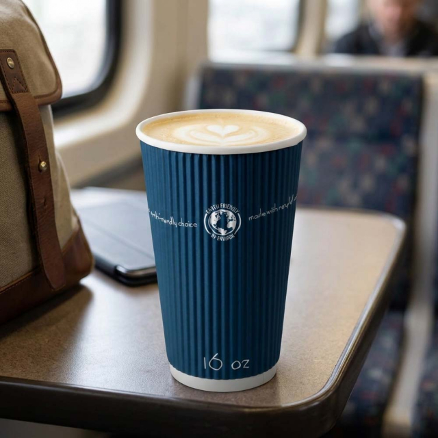 Blue Ripple Paper Coffee Cups - 16 oz.
