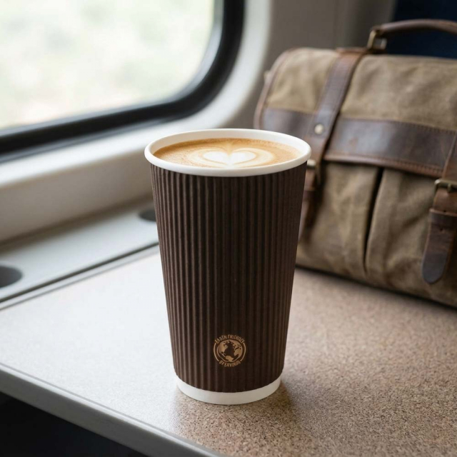 Chocolate Brown Ripple Paper Coffee Cups - 16 oz.