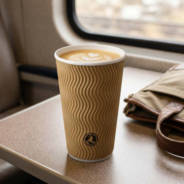 16 oz. Kraft Wavy Ripple Wall Paper Coffee Cups