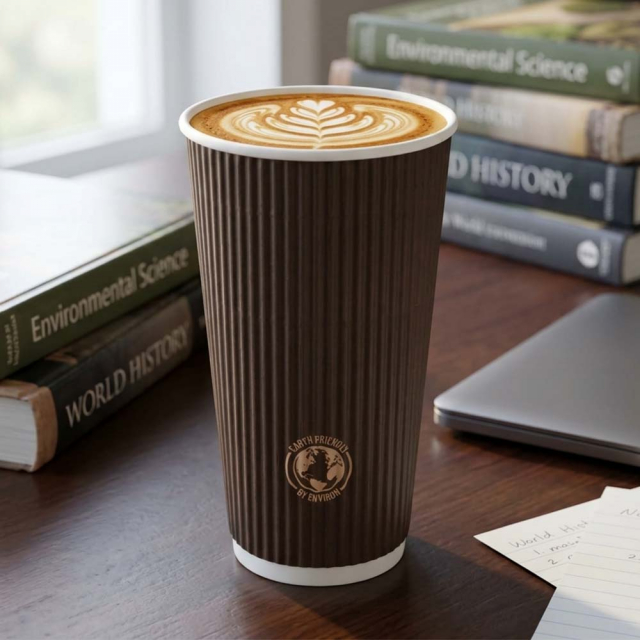 Chocolate Brown Ripple Paper Coffee Cups - 20 oz.