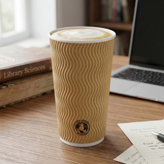 20 oz. Kraft Wavy Ripple Wall Paper Coffee Cups