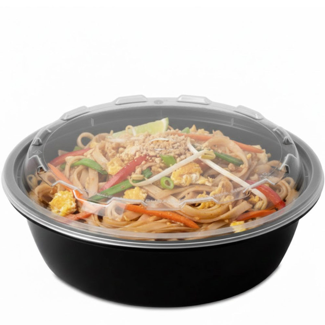 24 oz. Round Plastic Food Container - Black Base /  Clear Lid
