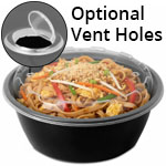 32 oz. Round Plastic Vent-able Food Container - Black Base / Clear Lid