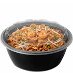 32 oz. Round Plastic Food Container - Black Base / Clear Lid
