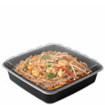48 oz. Square Plastic Food Container - Black Base/Clear Lid