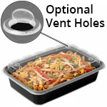 16 oz. Rectangular Plastic Vent-able Food Container - Black Base/Clear Lid