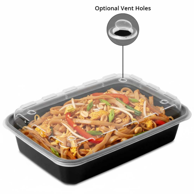 16 oz. Rectangular Plastic Vent-able Food Container - Black Base/Clear Lid