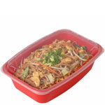 38 oz. Rectangular Plastic Food Container - Red Base with Clear Lid