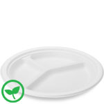 10" Sturdy Value Three Compartment White Sugar Cane Fiber Dinner Plate