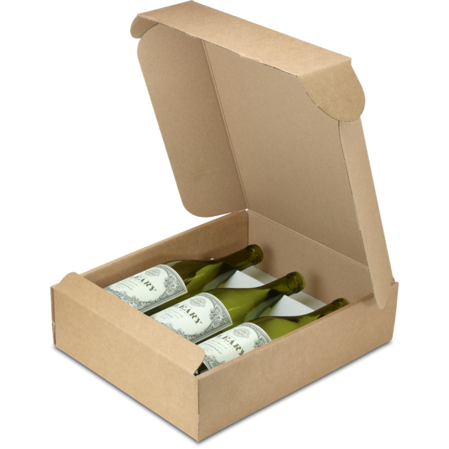 Natural Brown Kraft 3 Wine Bottle Boxes