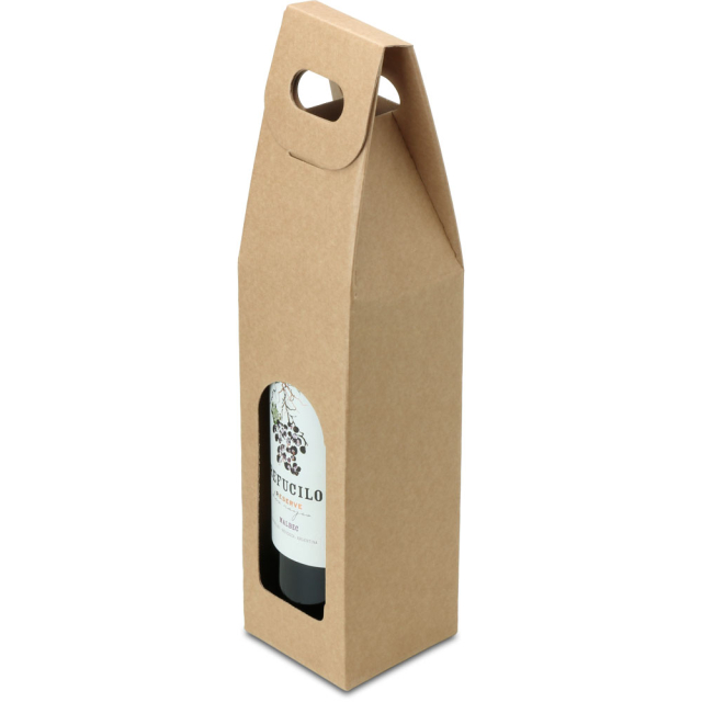 Natural Brown Kraft Single Bottle Wine Gift Boxes with Handle