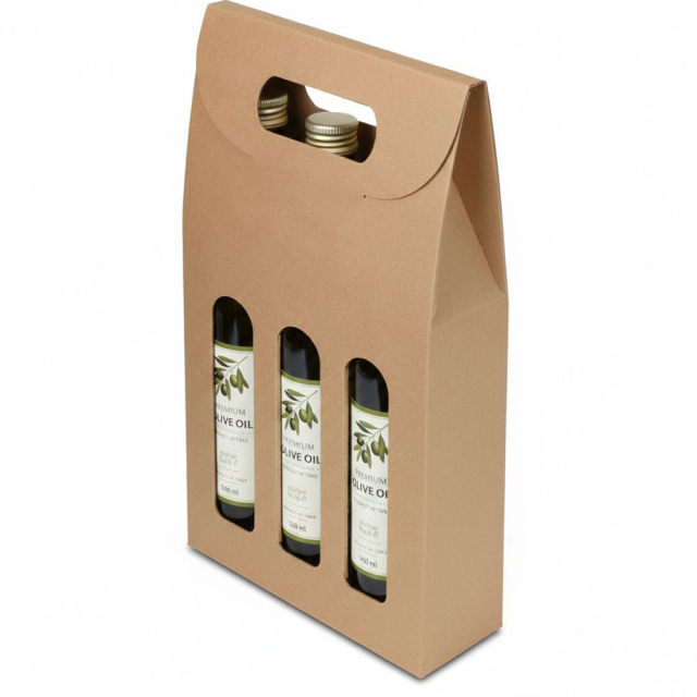 Olive Oil Gift Box - Natural Kraft Smooth Tall 3 - Bottle
