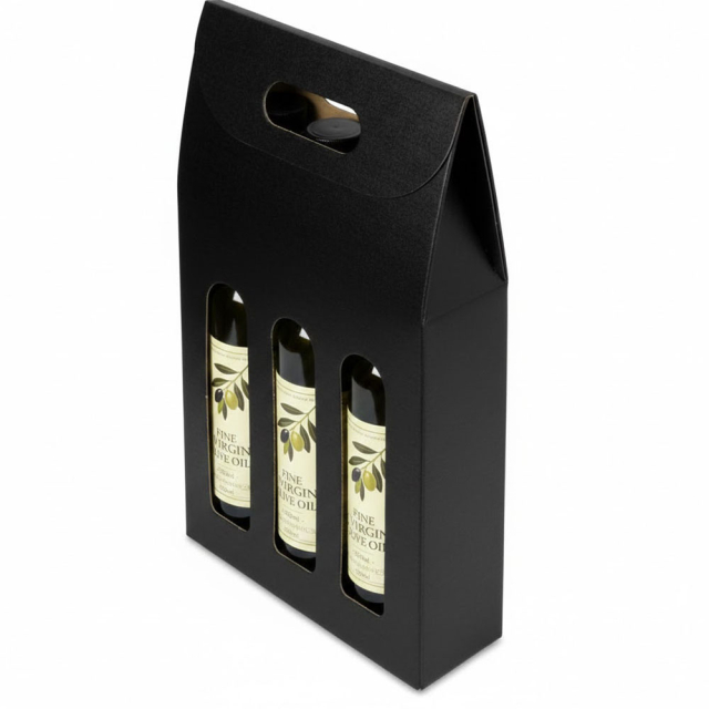 Olive Oil Gift Box - Nero Black Embossed Tall 3 - Bottle