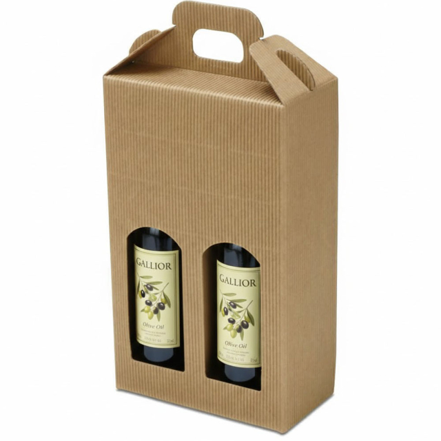 Tall Bottle Gift Box - Natural Textured Rib Window 2 - Bottle Carrier