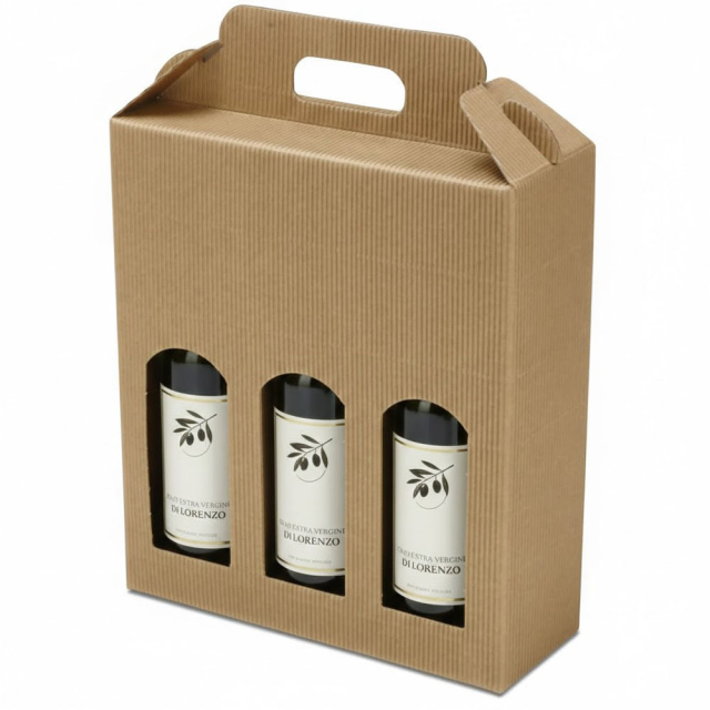 Tall Bottle Gift Box - Natural Textured Rib Window 3 - Bottle Carrier