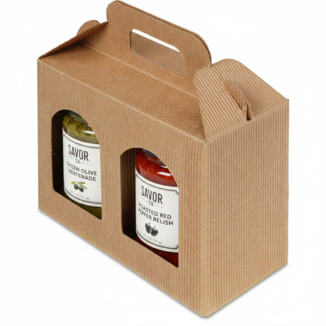 Jar Gift Box - Natural Textured Rib Window 2 - Jar Carrier