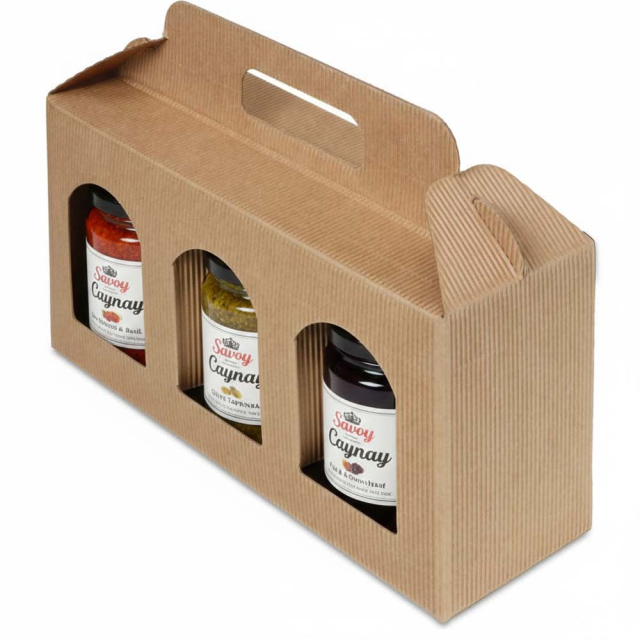 Jar Gift Box - Natural Textured Rib Window 3 - Jar Carrier