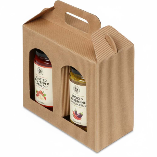 Jar Gift Box - Natural Textured Rib Tall Window 2 - Jar Carrier