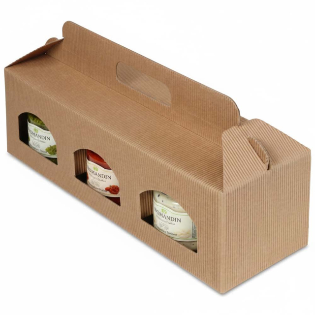 Jar Gift Box - Natural Textured Rib Squat Window 3 - Jar Carrier